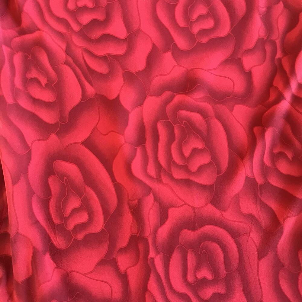 Simply Silk Vintage 90s Y2K Silk Red Size L Rose Print Dark Romantic Asymetrical - Picture 6 of 8